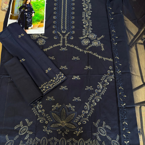 Black Embroidered 3-Piece Lawn Suit with Embroidered Dupatta