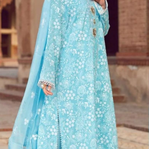 Sky Blue Floral Elegance – Graceful Eastern Wear Look
