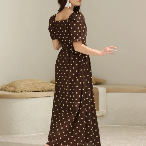 Elegant Niko Brown Polka Dots Dress for Women