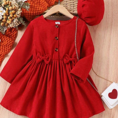 Red Full Sleeve Winter Baby Girl Frock