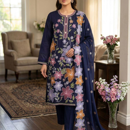 Floral Embroidered 3-Piece Lawn Suit with Dupatta