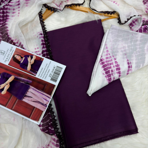 Elegant Navy Blue & Purple Tie-Dye Cotton Dress Material with Printed Dupatta