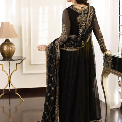 Luxury Maroon Embroidered Maxi Dress with Heavy Dupatta