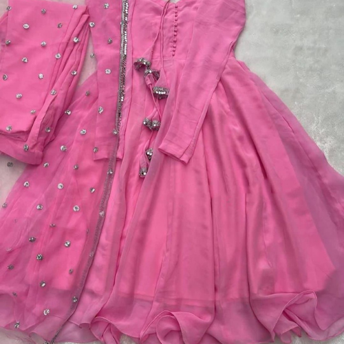Stylish 3PC Long Frock with Fancy Dupatta