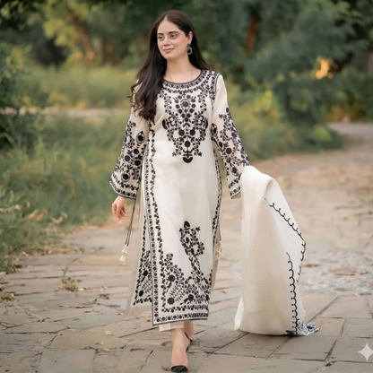 Elegant Black&White Printed Neck Dress
