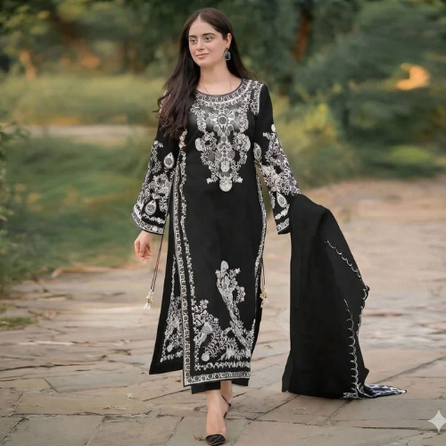 Elegant Black&White Printed Neck Dress