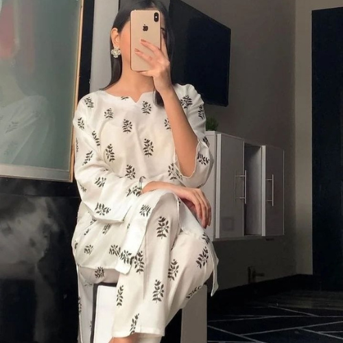 Elegant Saleeha Block Print 2PC Dress for Women