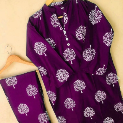 Stylish New Leaf Print 2PC Stitched Dress