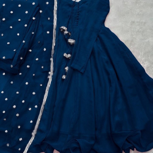 Stylish 3PC Long Frock with Fancy Dupatta