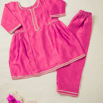 Plain Red Cotton Gotta Frock with Trouser