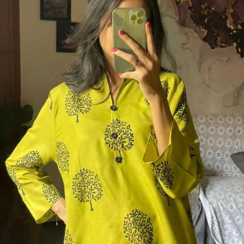 Stylish New Leaf Print 2PC Stitched Dress