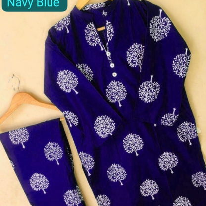 Stylish New Leaf Print 2PC Stitched Dress