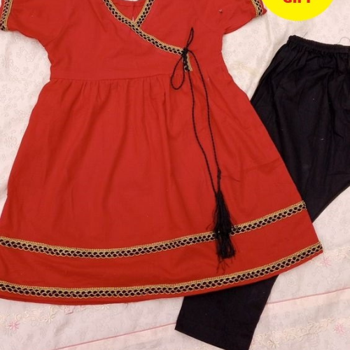 Red & Black Cotton Baby Girl Frock with Trouser