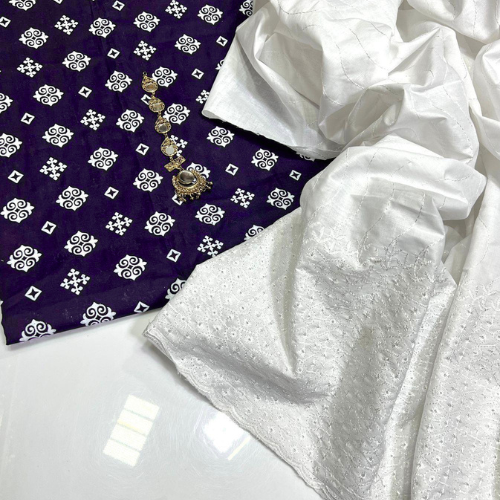 Elegant Dark Green Printed Lawn Suit with White Embroidered Dupatta