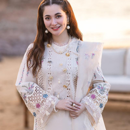 Elegant Ivory Floral Embroidered Maxi Dress for Women