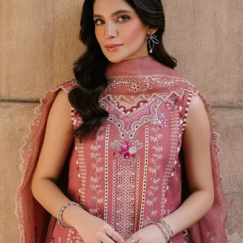 Elegant Dusty Rose Embroidered Maxi Dress for Women
