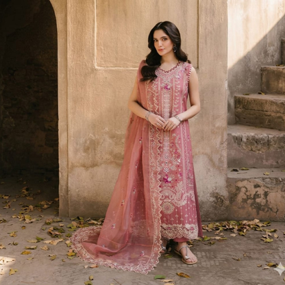 Elegant Dusty Rose Embroidered Maxi Dress for Women