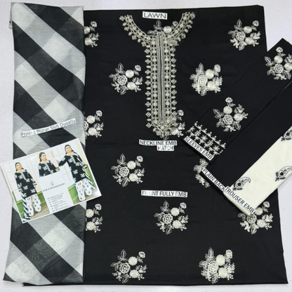 Black & White Embroidered Lawn Suit