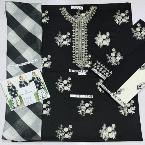 Black & White Embroidered Lawn Suit