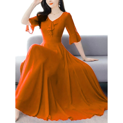 Royal Ropa Red Imported Crepe Korean Style Fancy Maxi for Women &