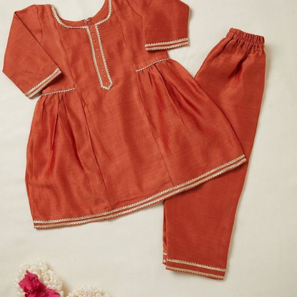Plain Red Cotton Gotta Frock with Trouser