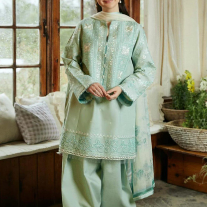 Mint Green Embroidered Lawn Suit