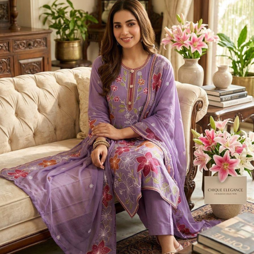 Floral Embroidered 3-Piece Lawn Suit with Dupatta