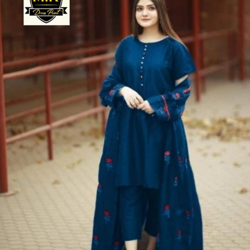 Stylish 3PC Stitched Dress with Long Printed Gown for Women