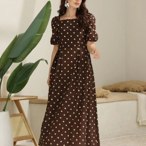 Elegant Niko Brown Polka Dots Dress for Women
