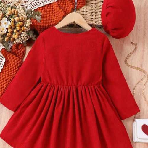 Red Full Sleeve Winter Baby Girl Frock