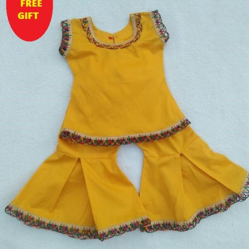 Yellow Cotton Baby Girls Sharara Dress