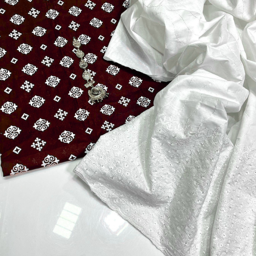 Elegant Dark Green Printed Lawn Suit with White Embroidered Dupatta