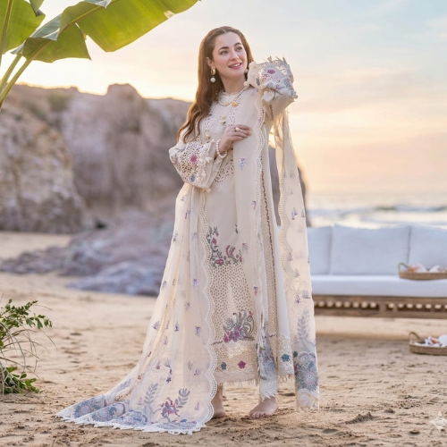 Elegant Ivory Floral Embroidered Maxi Dress for Women