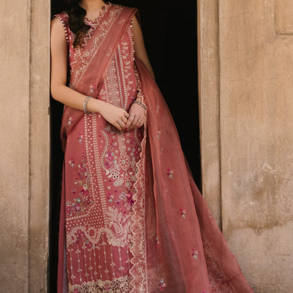 Elegant Dusty Rose Embroidered Maxi Dress for Women