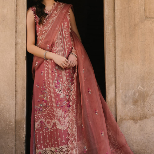 Elegant Dusty Rose Embroidered Maxi Dress for Women