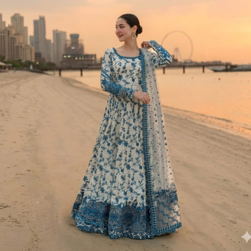 Elegant Blue Blossom Maxi Dress
