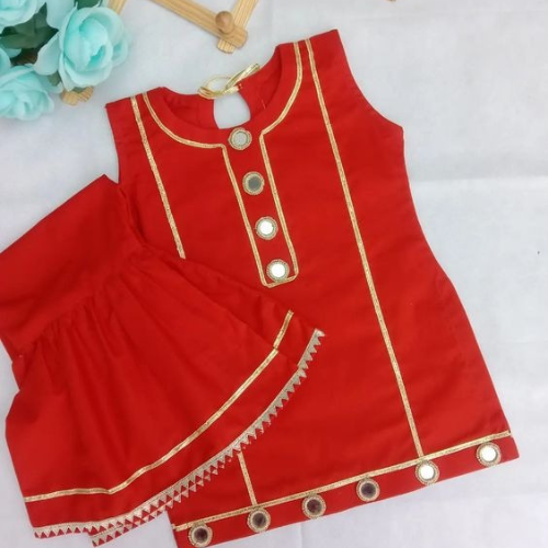 Red Cotton Baby Girl Kurta Sharara Set